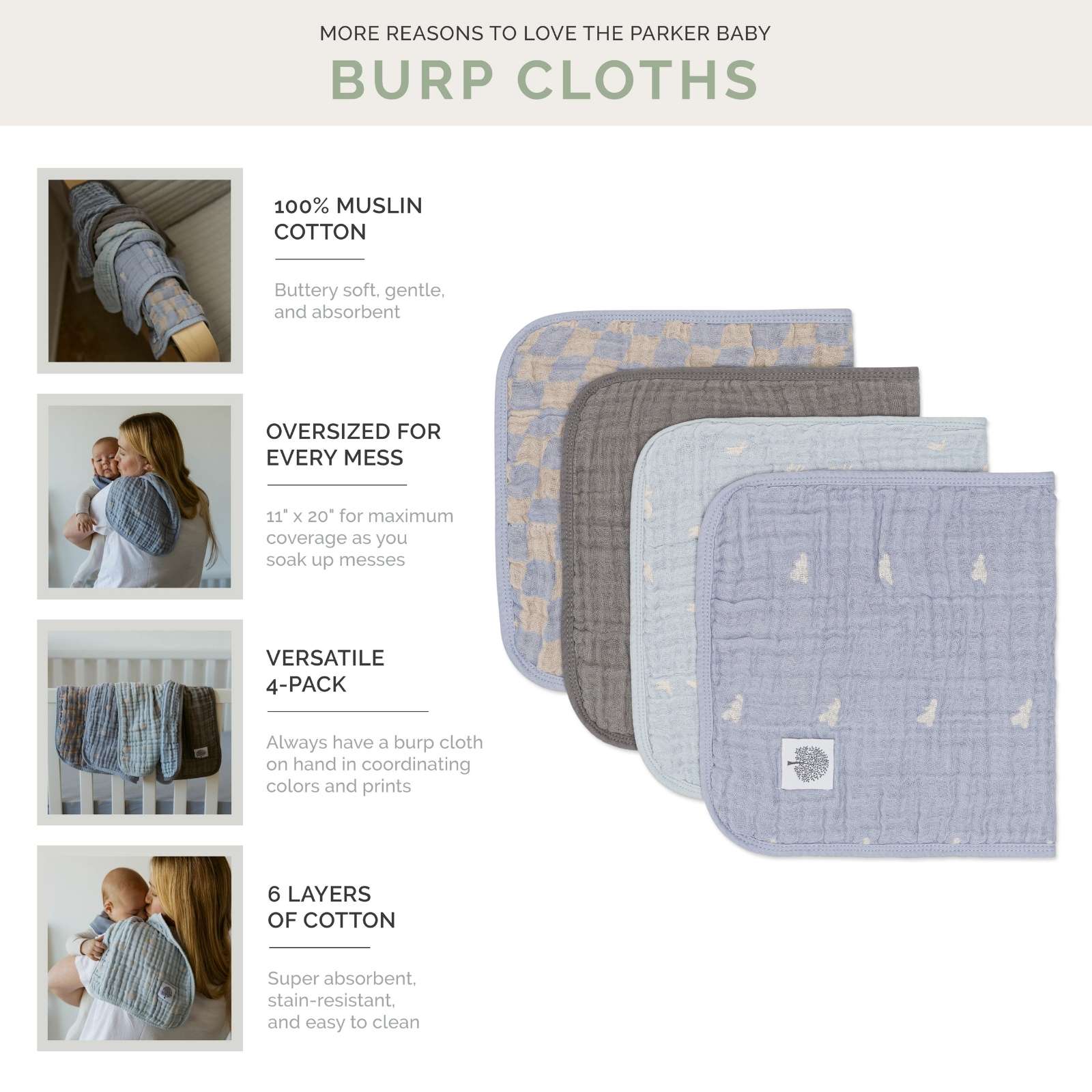 Cuddle Soft Muslin Burp Cloths (4 Pack)